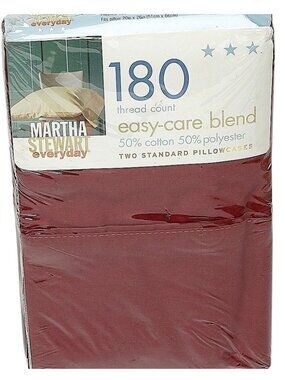 Martha Stewart Two Standard Pillowcases Red Cotton Blend 180 Threadcount NEW Vtg